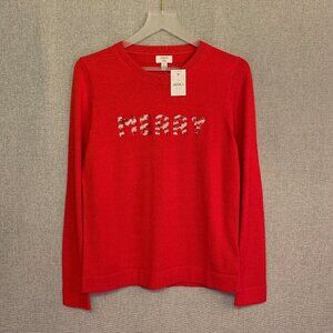 J.Crew Teddie sweater Sequenced "merry" color red - NWT
